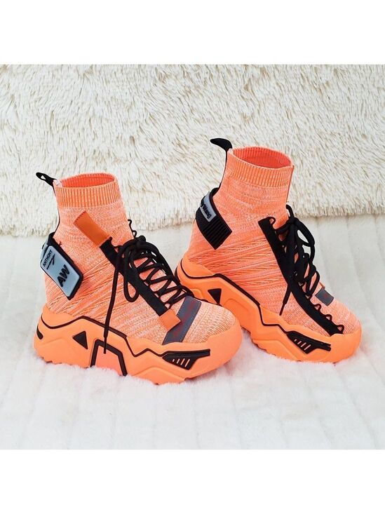 Anthony Wang Shoes - Wang Damson Pull On Platform Hidden Wedge Sock Sneakers Orange 🍊 NIB